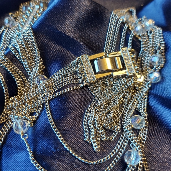 Necklace 15" w/6 Strands & Aurora Borelious Beads& Plates w/Faux Chip Diamonds. - Picture 5 of 9